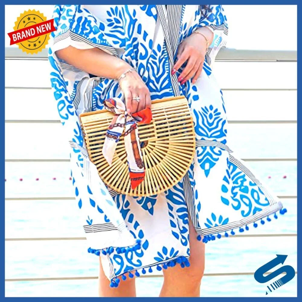 Handmade Bamboo Tote Bag Vintage Summer Beach Purse Boho Chic